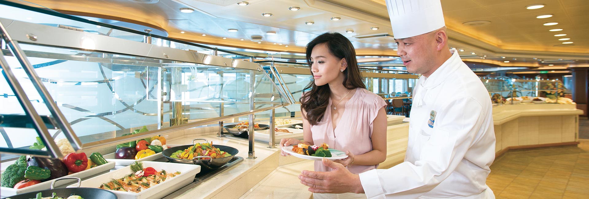 Cruise Ship Chef Guiding A Customer