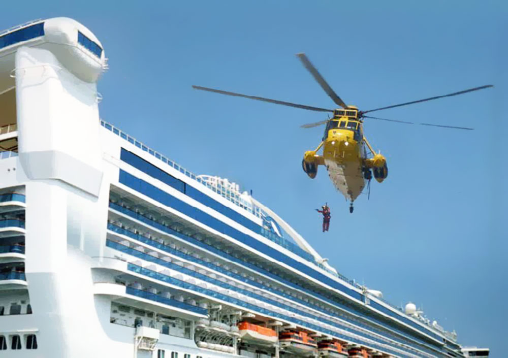 medical emergency - external intervention with helicopter on cruise liner